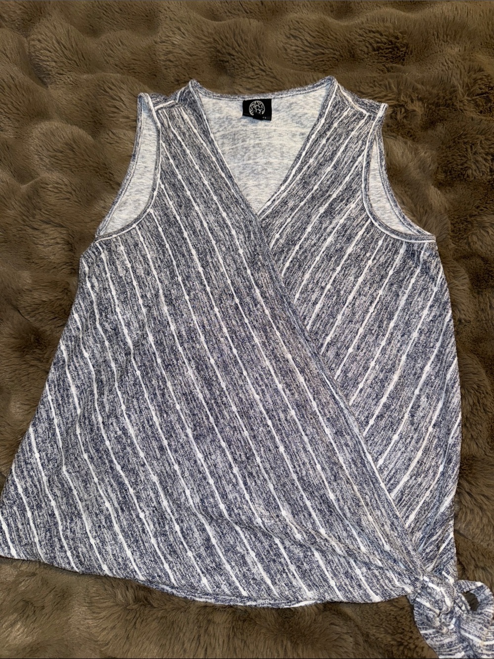 Striped V-Neck Tank with Side Tie in Navy and White